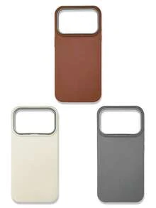 Funda de teléfono de lujo con textura de lichi de tacto suave, combinación de 3 colores para todas las estaciones, gris, marrón y beige, compatible con iPhone/Galaxy - Multicolor - Ver 45