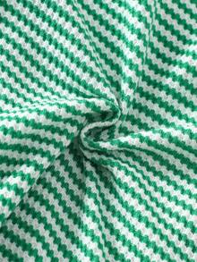 1pc Baby Christmas Tree Embroidery Green & White Striped Jumpsuit, Long Sleeve, Soft & Comfortable - Green - View 8