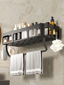 1 raft de baie montat pe perete, un raft de depozitare suspendat din plastic, potrivit pentru accesorii de baie, articole de toaletă și suporturi pentru periuțe de dinți, ușor de instalat fără găurire, ideal pentru utilizare în case și băi de hotel.