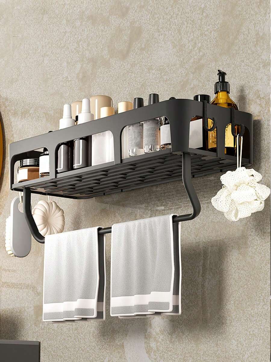 1 raft de baie montat pe perete, un raft de depozitare suspendat din plastic, potrivit pentru accesorii de baie, articole de toaletă și suporturi pentru periuțe de dinți, ușor de instalat fără găurire, ideal pentru utilizare în case și băi de hotel.