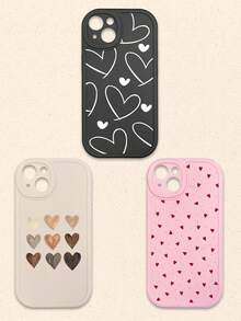Casing Ponsel Silikon Motif Hati Hitam Putih Merah Muda 3pcs Aneka Warna, Kompatibel dengan iPhone & Galaxy Smartphone, Hadiah Musim Semi, Versi Internasional, Bukan Versi Domestik - MultiWarna - View 20
