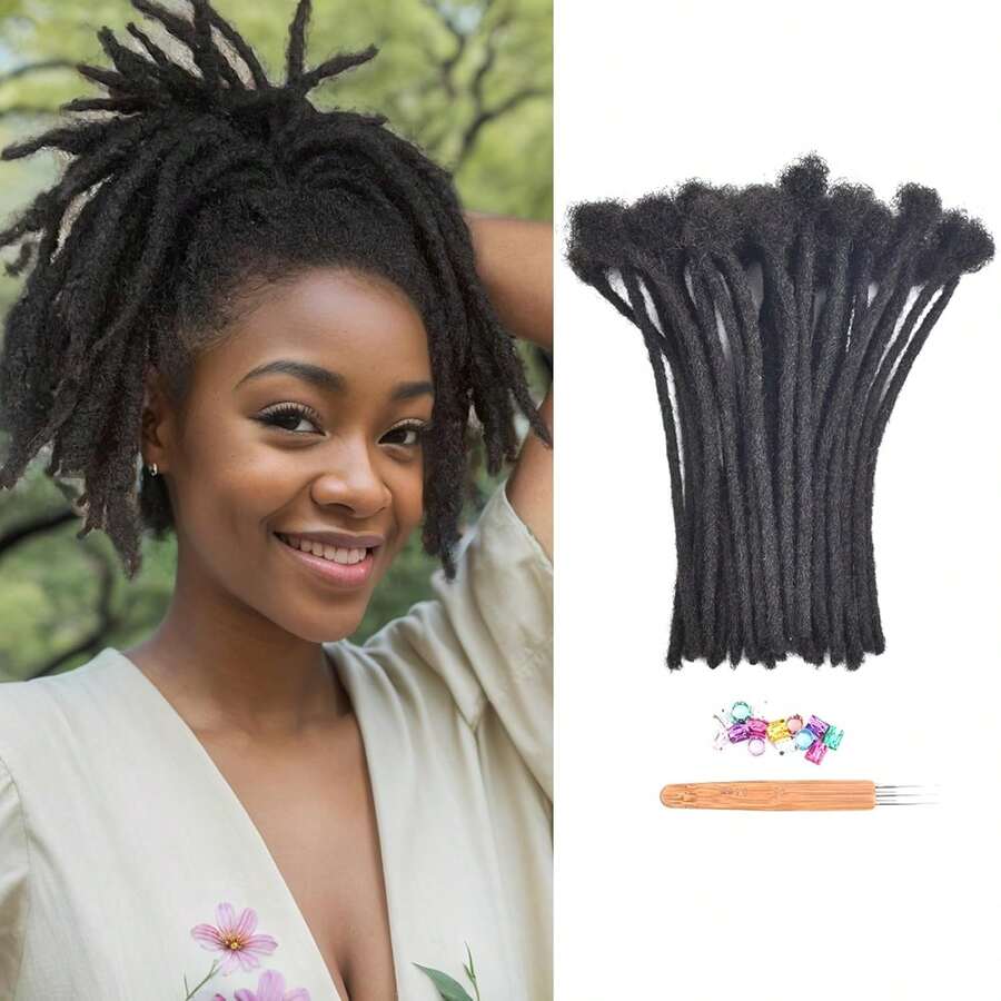 30 Strands Loc Extensions Human Hair, 0.6cm Width 100% Human Hair Dreadlock Extensions For Men/Women, Can Be Dyed Soft Dreads Extensions,1b(4inch-16inch) - S1B - Xem 1