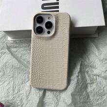 1PC Vintage Crocodile Embossed Slim-Fit Phone Case – Edge-To-Edge Drop & Scratch-Resistant For IPhone 11-17 Series - 白色 - 查看 2