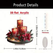 2D Plat Décoration de bougie de Noël bohème - Ornement de table en acrylique rouge faux cire, décoration de bureau inspirante, idéal pour l'atmosphère de la maison et des fêtes, décoration de Noël, accessoires saisonniers pour la maison, artisanat délicat, arrangement de fête, 2D Plat