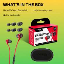 HyperX Cloud Earbuds II 专业游戏耳机，配备 14mm 驱动单元，带来沉浸式音效；四副耳塞；硬壳收纳盒；3.5mm 插头；内置麦克风；适用于 PC 和移动设备 - 紅色 - 查看 3