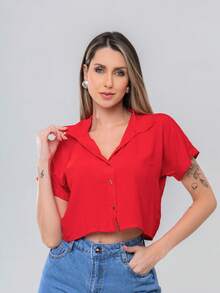 Women's Shirt Blouse Buttons Viscose Fresh Summer Comfortable Style Best Quality - 紅色 - 查看 7