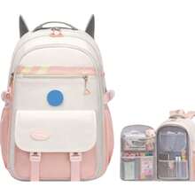 Mochila Escolar Impermeable con Separadores para Libros y Accesorios - Rosa - Ver 2