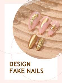 24片杏仁形星形美甲贴纸 - 法式金属光泽，3D金色花卉设计，可重复使用亚克力美甲贴纸，沙龙品质，适合女性/女孩，日常佩戴及派对美甲用品 - 彩色 - 查看 4