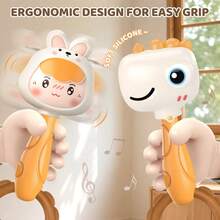 2/4/5pcs Children Dinosaur Rattle Toys With Teether - Sensory Development & Motor Skills Educational Toys, Mixed Color Baby Rattles Set With Bells, Horns And Teethers - Suitable For Newborns And Toddlers