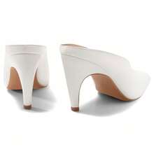 Womens Kitten Heel Mules Open Toe Slip On Slide Sandals Summer Dress Shoes - 白色 - 查看 4