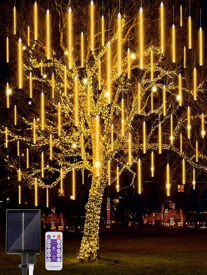 1 Stück Meteor Dusche Regen Lichter - Outdoor LED Lichterkette für Hochzeit, Party, Weihnachten, Thanksgiving, Halloween Dekorationen, fallender Regentropfen Kaskaden Beleuchtungseffekt, Solar Batterie