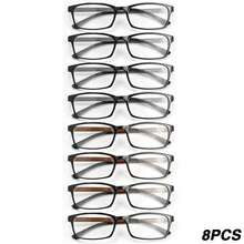 8pcs Classic Small Square Frame Reading Glasses Set, Ultra-Light Frame For Comfortable Wear, Flexible Temples For All-Day Use, Essential Daily Work Glasses For Men And Women - 4灰+4棕 - 查看 12