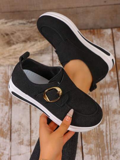 Neue Damen Mode Lässig Sneaker, einfarbige Preppy College Stoff Klettverschluss reine Metall Loafers, geeignet für Lässig, Urlaub, Hochzeit, College, Urlaub, Party, Innenbereich, Büro, Frühling & Herbst