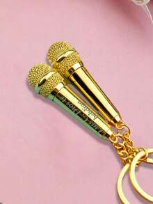 1 pieza Llavero de micrófono personalizado, llavero de micrófono mini multifuncional único y casual con texto de nombre personalizado, llavero de metal, regalo para amigos, regalo de Navidad y Año Nuevo - Multicolor - Ver 4