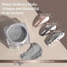 Sliver Chrome Nail Powder For Gel Nails,Metallic Mirror Effect Pigment Stylish And Technological Silver Fine Glitter For Home DIY Salon Use{"Color_name":"Sliver"} - 銀條 - 查看 4