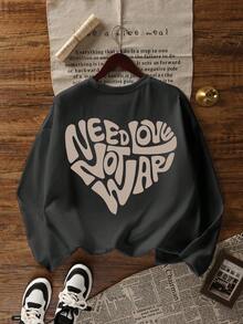 2025秋季新款时尚休闲宽松中长款T恤女字母印花长袖上衣街头韩版 - 深灰 - 查看 5