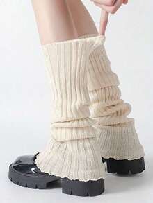 1 Pair Black/2 Pairs Black&White Fashionable Women's Leg Warmers With Ruffle,Slouch Leg Warmers Fall And Winter, Cozy - màu đen - Xem 8