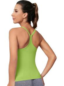 Workout Tops Women With Built In Bra, Sleeveless Gym Tops Seamless Racerback Athletic Yoga Shirts, Activewear - 萊姆 - 查看 7