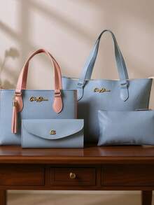 Kit 4 Anjik Medium Women's Bags + Wallet + Tote Bag + Toiletry Bag, Zipper Closure, Synthetic PU, Everyday Bag, Luxurious, Elegant, Party, Work, School, University. Gaby Show - 藍色 - 查看 1