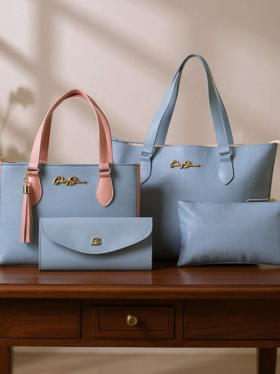 Kit 4 Anjik Medium Women's Bags + Wallet + Tote Bag + Toiletry Bag, Zipper Closure, Synthetic PU, Everyday Bag, Luxurious, Elegant, Party, Work, School, University. Gaby Show - 藍色 - 查看 1