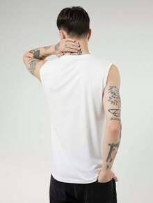 Men's 100% Cotton Oversized Tank Top Basic Oversized Blouse Looser And Plain Sleeveless T-Shirt - 白色 - 查看 2