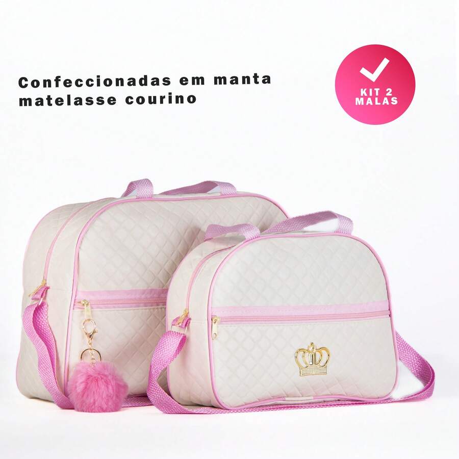 Kit 2 Maternity Bags For Boys/Girls, Luxury Baby Suitcase In Various Colors With Pompom - Màu Hồng baby - Xem 1