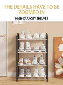 4-Tier Black & White Shoe Rack, Simple Home/Dorm Use Storage Organizer, High Capacity Multi-Layer Assembled Creative Shoe Shelf - Multicolor - View 6