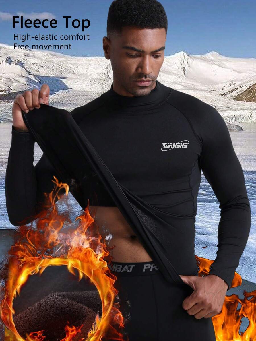 男士保暖内衣，秋冬季保暖内衬保暖底层衬衫，适合户外运动、滑雪、狩猎、寒冷天气保暖