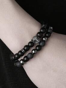 RINTOLER 2 件男士微镶嵌串珠手链套装，适合日常外出和男士礼物 - 彩色 - 查看 2