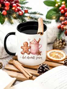 1pc Reindeer & Secret Santa 11oz Ceramic Mug - Double-Sided Design, Christmas Mug For Coffee, Tea, Hot Chocolate, Festive Gingerbread, Candy Cane & Snowflake Pattern,Reusable, Perfect Christmas Gift For Everyone, Winter Coffee Cups,Suitable For Hot Or Cold Drinks,Valentines Day Gifts,Friends Anniversary Festival,Party,Wedding