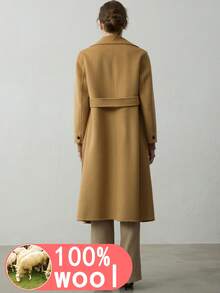 新款高端100%羊毛女式大衣，时尚系带长款保暖双面羊毛大衣，女士冬季外套，新年、感恩节、冬季优雅外衣 - 駝色 - 查看 5