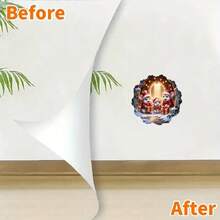 ملصق حائط عيد الميلاد قطعة واحدة، عائلة فأر جميلة بقبعات سانتا وصندوق هدايا، ملصق لاصق ذاتي من البي في سي، ديكور منزلي لغرفة المعيشة والنوم والمدخل، مشهد ثلجي شتوي