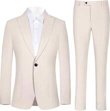 Mens Linen 2 Piece Casual Suit Summer Beach, Wedding - Pants Set, Summer Wear - Blue - View 9