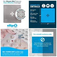 Essential Square Shower, 21x21 Grippy Textured Surface, 25 Stronger Suction Cups, Non - Slip Shower Floor Bathers Of All Ages, Fits Standard Shower Stalls Tubs,