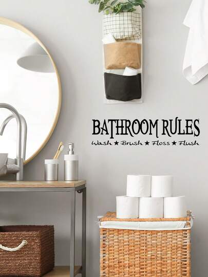 Adesivo de parede com letras pretas em inglês para banheiro, 1 a 2 peças, adesivos à prova d'água, adesivos de PVC, fáceis de colar e remover, para decoração de casa, decoração de banheiro, decoração de quarto, decalque de vinil para decoração de casa, banheira e outras áreas