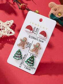 3 Paar/Set Acryl Weihnachtsmann Mütze, Lebkuchenmann, Weihnachtsbaum Design Ohrstecker, bunter Weihnachtsschmuck für Frauen, perfektes Geschenk für Weihnachtspartys