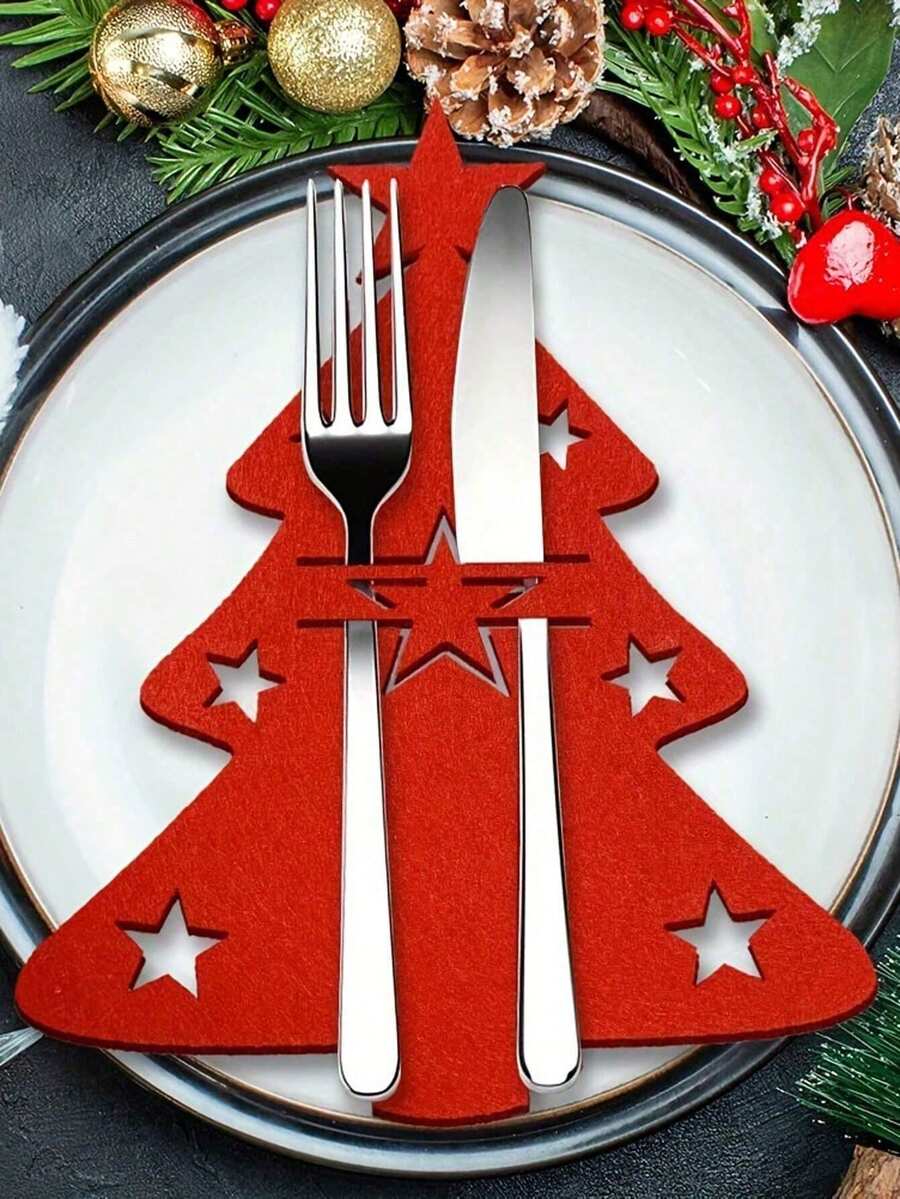 12 حامل أدوات المائدة على شكل شجرة عيد الميلاد، جيوب أدوات المائدة من الشعر الاصطناعي لديكور طاولة عيد الميلاد، ديكورات عيد الميلاد، هدايا عيد الميلاد، ديكور حفلة عيد الميلاد