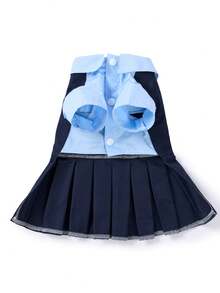 1件宠物裙，蓝色可爱百褶裙，适合猫狗四季穿着 - 藍色 - 查看 7