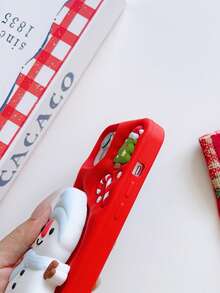 Cute Snowman On Red Background Cartoon Christmas Phone Case, Silicone Shockproof Cover Compatible With Apple 17/16/15/14/13/12 Pro Max