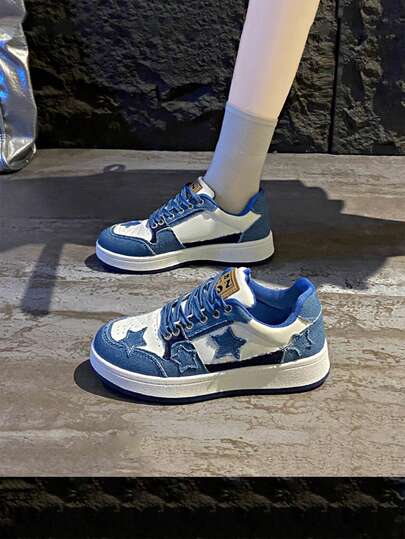 1 Pair Fashionable Casual Star Printed Sneakers, Sports Shoes For Youths