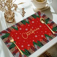 1/4/6 Stücke Set bedruckte Tischsets für fröhliche Weihnachten, Weihnachtsbaum Stil, Polyesterfaser Küchen-/Esszimmer Tisch Dekorationsstoff, geeignet für Weihnachtsdekoration in Restaurants und Küchen.