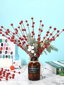 MEHELANY 50 szt. sztucznych gałązek jagód bożonarodzeniowych, ozdoby choinkowe, sztuczne ozdoby świąteczne do domu, brokatowe patyczki, świąteczne dekoracje kominkowe, dekoracje DIY, stół domowy, bukiet ślubny, girlanda, wianek, akcesoria rzemieślnicze