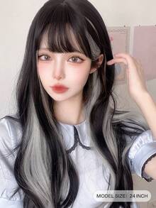 alicegarden 1 Piece Synthetic Heat-Resistant Long Natural Wave In Multi Color Wigs, With Bangs, 24 Inches Long, Made From Fiber, Suitable For Daily Use, Natural And Realistic False Hairpiece.