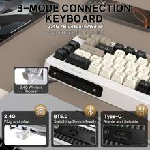 ATTACK SHARK M68 65% Wireless Gaming Keyboard, Bluetooth/2.4GHz/Wired 3-Mode Silent Membrane Keyboard, PBT Keycaps, 2000mAh Rechargeable Battery, 67-Key Rainbow LED Backlit PC Gaming Keyboard - Multicolor - View 3