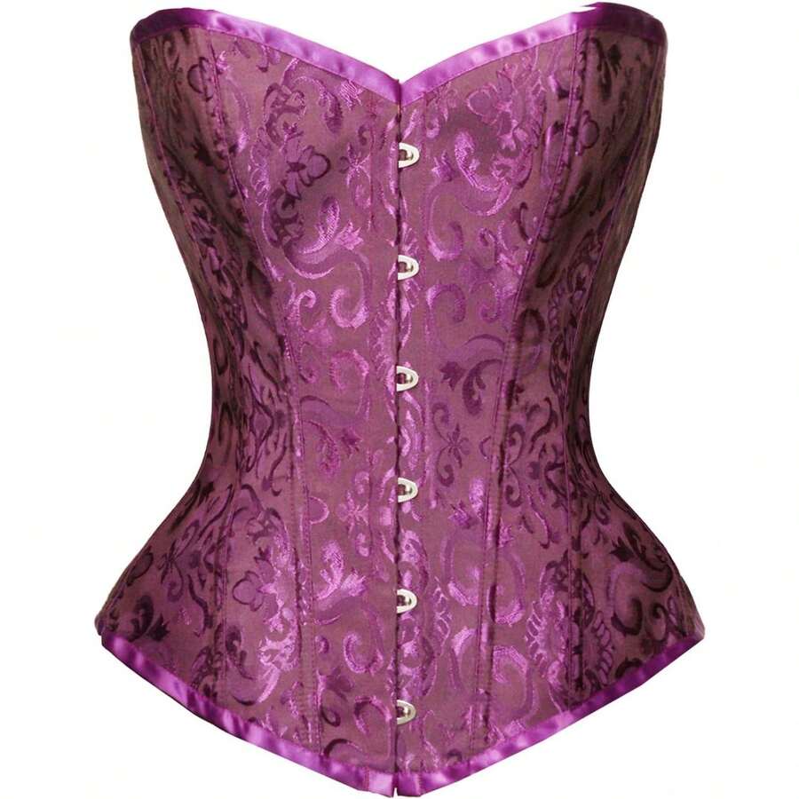 Women's Waist Cincher Bustier Boned Corset With Design In 2025 - Purple - View 1