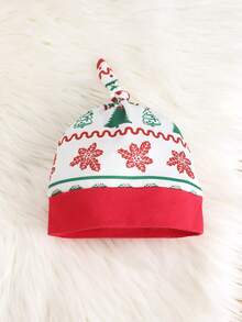 BrownBark 4pcs/Set Baby Girls Christmas Autumn Outfit, Round Neck Christmas Letter Print Long Sleeve Top + Pants + Headband + Hat, Versatile Daily Wear Set