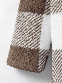 3件套女童格子连帽外套、背带裤和裤子，秋冬季保暖休闲套装 - 棕色 - 查看 4