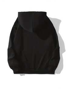 Sudadera con capucha estampado de gato lindo, sudadera con capucha con bolsillo canguro y cordón versátil, ropa de mujer - Negro - Ver 2