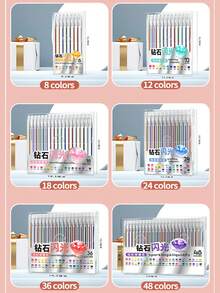 1pc Gel Pen, High-Quality Glowing Colorful Glitter Pen, 48/36/24/18/12/8 Colors Available, Student Planner Highlighter Marker Pen, Drawing Colored Pen