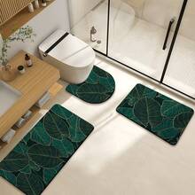 1/3 Stück rutschfeste, saugfähige Badezimmermatte, Vintage Blatt Muster Silikonmatte, Vintage Design Badezimmer, U-förmige Toilettenvorlage, saugfähige Fußmatte für Waschbecken, 2,5 mm Dicke Weihnachtsdekoration Küchenteppich